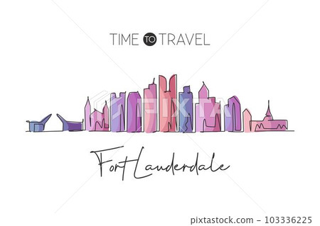 One single line drawing Fort Lauderdale city skyline Florida. World historical town landscape. Best holiday destination postcard. Editable stroke trendy continuous line draw design vector illustration 103336225