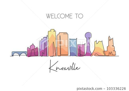One single line drawing Knoxville city skyline, Tennessee. World historical town landscape. Best holiday destination postcard. Editable stroke trendy continuous line draw design vector illustration 103336226