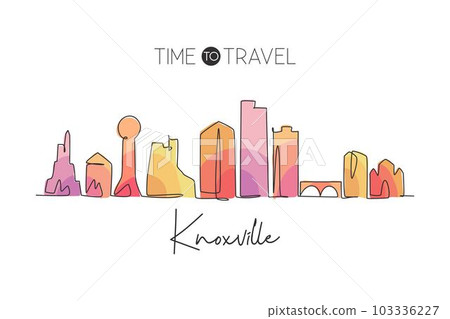 One continuous line drawing of Knoxville city skyline, Tennessee. Beautiful landmark. World landscape tourism travel home wall decor poster print. Stylish single line draw design vector illustration 103336227
