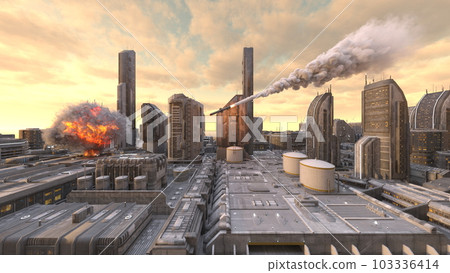 Space city under missile attack Space city under missile attack 103336414