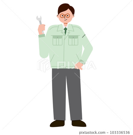 Illustration of a repair worker holding a wrench (tool) 103336536