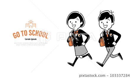 Vector illustration material: Male and female students running in uniform 103337284