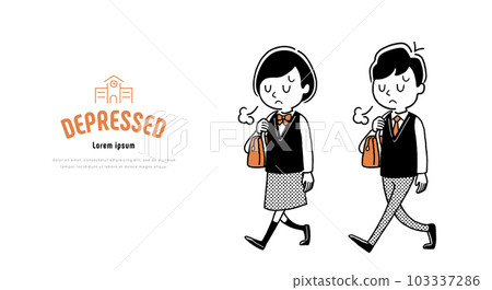 Vector illustration material: male and female students walking depressed 103337286