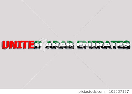 3D Flag of United Arab Emirates on a text background. 3D Flag of United Arab Emirates on a text background. 103337357