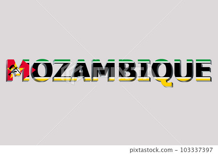 3D Flag of Mozambique on a text background. 3D Flag of Mozambique on a text background. 103337397