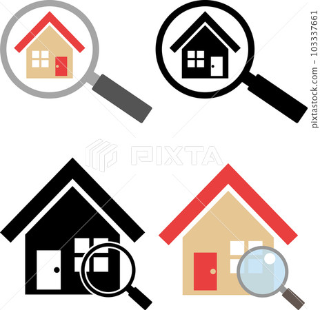 House and magnifying glass simple illustration icon set 103337661