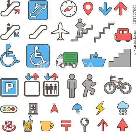 交通、設施、交通工具的簡單插圖圖標集 103337662