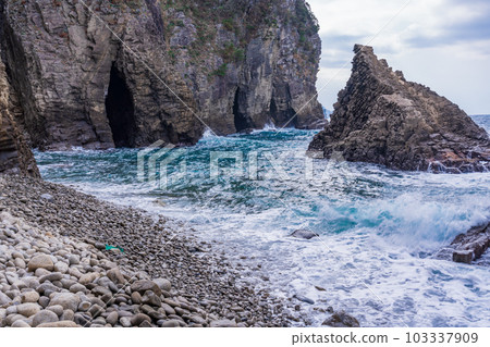 【靜岡縣】伊豆半島地質公園、浮島海岸柱狀節理岩 103337909