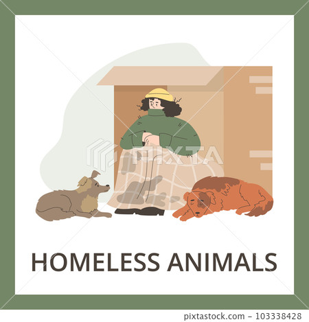 Homeless animals banner for volunteer organizations and charity, flat vector. Homeless animals banner for volunteer organizations and charity, flat vector. 103338428
