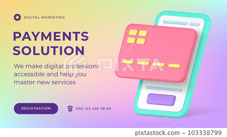 Digital payment marketing solution banking smartphone app social media banner 3d icon vector 103338799