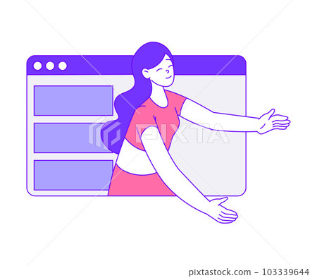 Woman Trainer Character on Computer Screen Doing Sport and Fitness Online Training and Workout Vector Illustration Woman Trainer Character on Computer Screen Doing Sport and Fitness Online Training and Workout Vector Illustration 103339644