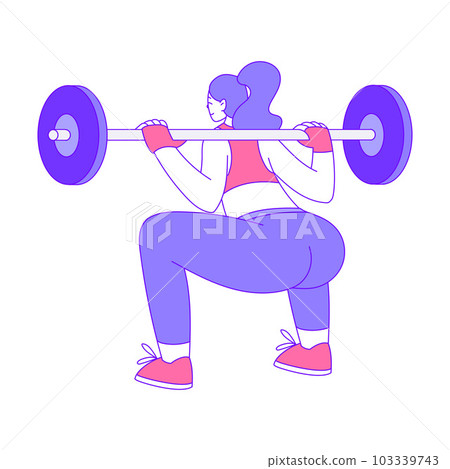 Young Female Squating with Barbell Body Training and Sport Workout Vector Illustration 103339743