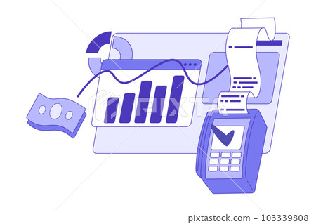 Payment Terminal with Cheque and Screen with Chart as Financial Accounting and Summary Vector Illustration Payment Terminal with Cheque and Screen with Chart as Financial Accounting and Summary Vector Illustration 103339808