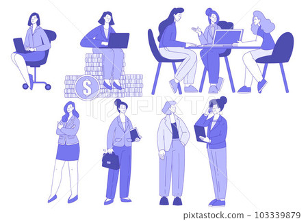 Successful Business Woman Character Making Deal and Money Earning Vector Set Successful Business Woman Character Making Deal and Money Earning Vector Set 103339879