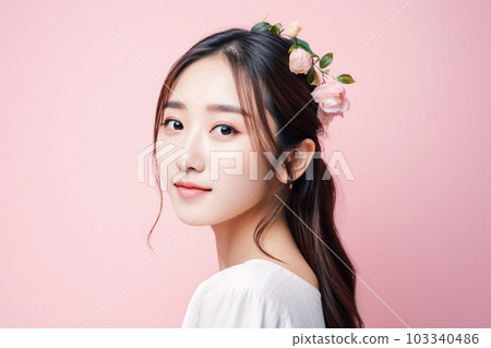 一個微笑的女人的肖像粉紅色背景 AI 生成的圖像生成 AI 一個微笑的女人的肖像粉紅色背景 AI 生成的圖像生成 AI 103340486
