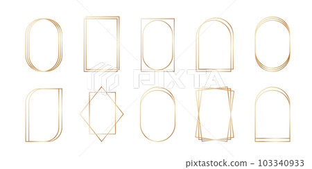 Golden geometric frames in art deco style. Luxury gold borders for for wedding invitation. Thin line oval and rectangle set for invitation decoration. Vector illustration isolated on white background 103340933