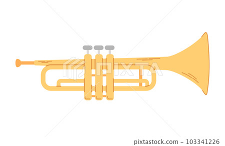 Golden trumpet illustration isolated on white background. Wind music instrument. 103341226