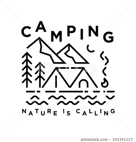 camping scene vector illustration vintage monoline style 103341227