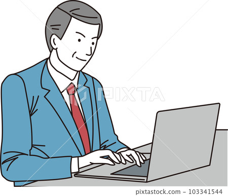 Asian middle-aged man in a suit using a laptop 103341544