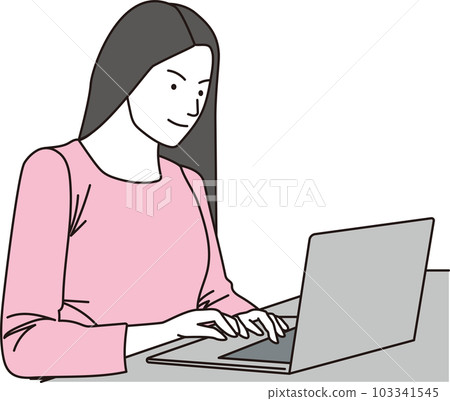 Oriental woman in casual clothes using a laptop 103341545