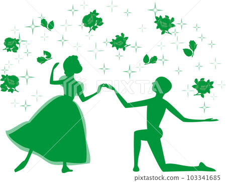 Green silhouette of a ballerina dancing with two pas de deux Green silhouette of a ballerina dancing with two pas de deux 103341685