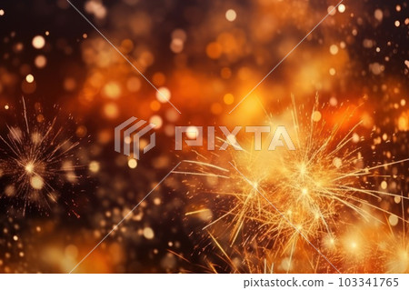 Colorful fireworks at New Year and copy space abstract holiday background elegant glitter confetti. 103341765
