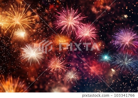 Colorful fireworks at New Year and copy space abstract holiday background elegant glitter confetti. Colorful fireworks at New Year and copy space abstract holiday background elegant glitter confetti. 103341766