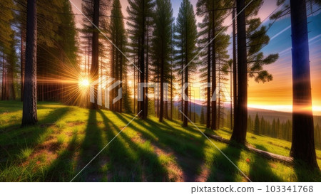 Art perfect view of the landscape of sunset golden hour the mountains and forest with trees with Art perfect view of the landscape of sunset golden hour the mountains and forest with trees with 103341768