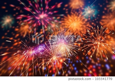 Colorful fireworks at New Year and copy space abstract holiday background elegant glitter confetti. Colorful fireworks at New Year and copy space abstract holiday background elegant glitter confetti. 103341770