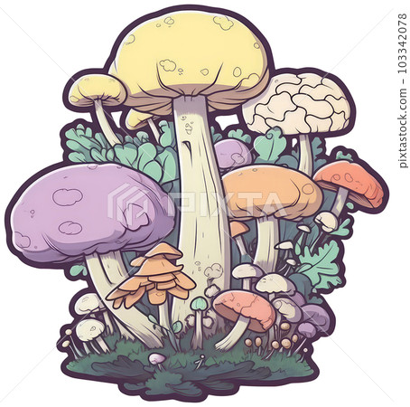 Mushroom sticker transparent illustration. 103342078