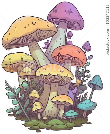 Mushroom sticker transparent illustration. 103342112