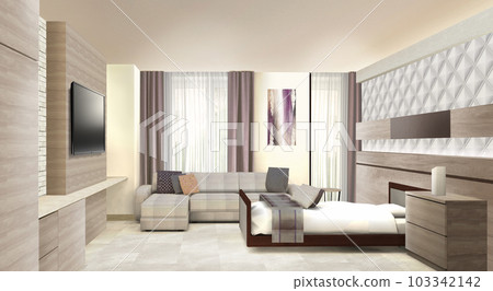 豪華臥室內部透視 103342142