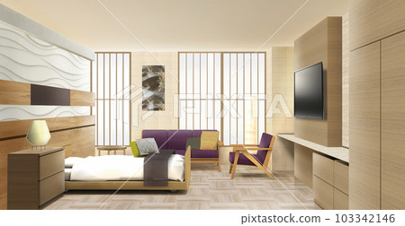 Japanese modern bedroom interior perspective Japanese modern bedroom interior perspective 103342146