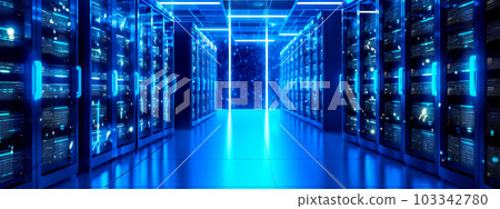 datacenter, data room storage, banner with copy space, made with Generative AI 103342780