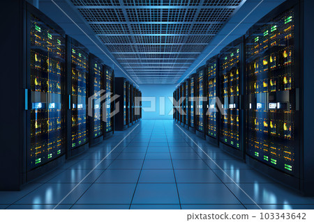 Power Hub Server Room Interior in a High-Tech Datacenter. created with Generative AI 103343642
