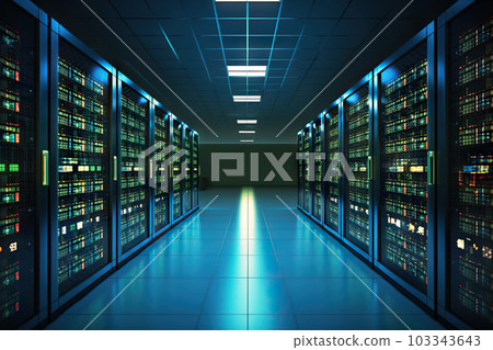 Power Hub Server Room Interior in a High-Tech Datacenter. created with Generative AI 103343643