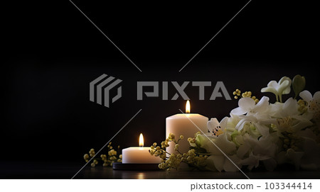 Candles, Flowers, and Reflection. created with Generative AI 103344414