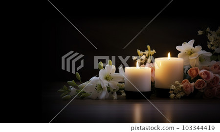 Candles, Flowers, and Reflection. created with Generative AI 103344419