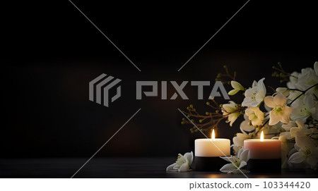 Candles, Flowers, and Reflection. created with Generative AI 103344420