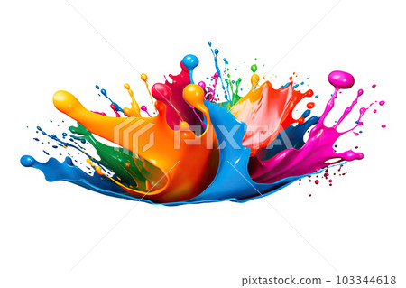 Vibrant Rainbow Colorful Paint Splash as an Isolated Design Element on a White Background. created with Generative AI 103344618