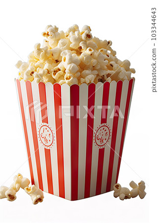 Craving Indulgence Popcorn Bucket Filled with Freshly Popped Popcorn on White Background. created with Generative AI 103344643