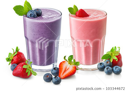 Refreshing Fruit Smoothies Vibrant Delights Isolated on White Background. created with Generative AI 103344672