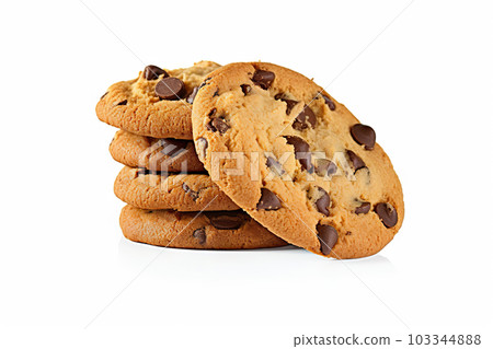 Indulgent Delight Chocolate Chip Cookie on White Background. created with Generative AI Indulgent Delight Chocolate Chip Cookie on White Background. created with Generative AI 103344888