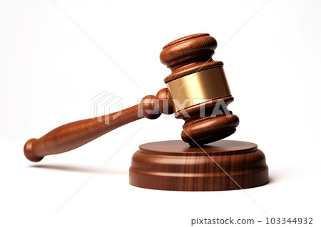 Auctioneer's Authority Wooden Gavel with Gold Clip on Stand, Isolated on White Background. created with Generative AI Auctioneer's Authority Wooden Gavel with Gold Clip on Stand, Isolated on White Background. created with Generative AI 103344932