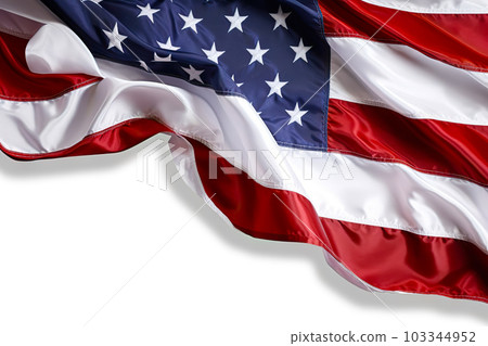 Pride and Patriotism Closeup Ruffled American Flag Isolated on Solid White Background. created with Generative AI Pride and Patriotism Closeup Ruffled American Flag Isolated on Solid White Background. created with Generative AI 103344952