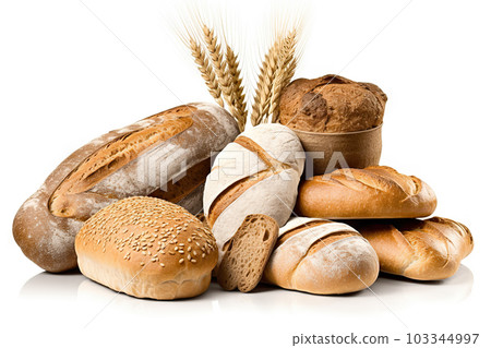 Fresh Homemade Bread Set Isolated on White Background. created with Generative AI 103344997