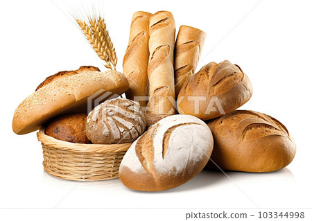 Fresh Homemade Bread Set Isolated on White Background. created with Generative AI 103344998