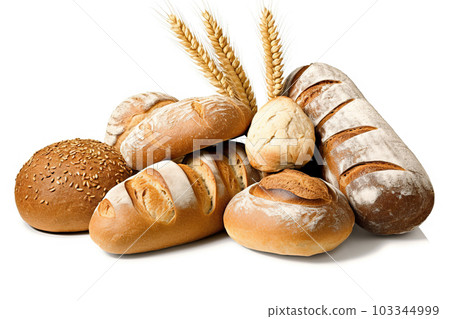 Fresh Homemade Bread Set Isolated on White Background. created with Generative AI 103344999