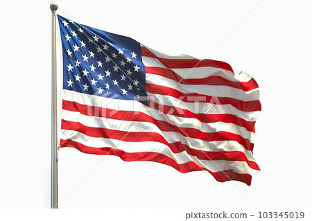 Proudly Flying: Isolated Flag of the United States of America on White Background. created with Generative AI Proudly Flying: Isolated Flag of the United States of America on White Background. created with Generative AI 103345019