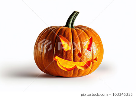 Captivating Halloween Spirit A Vibrant Pumpkin Graces the Scene, Illuminating the White Background. created with Generative AI 103345335